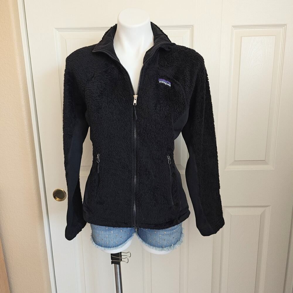 W's Patagonia R series black fleece zip jacket sz M